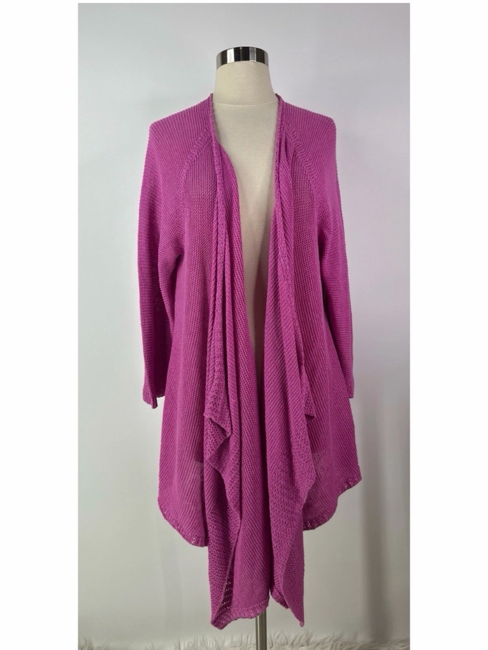 Lauren Ralph Lauren 100% Linen open Front Draped Women’s Sweater Cardigan - Pink